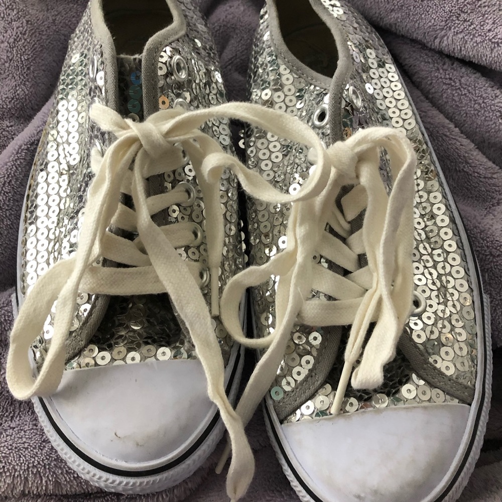 Silver-sequined sneakers